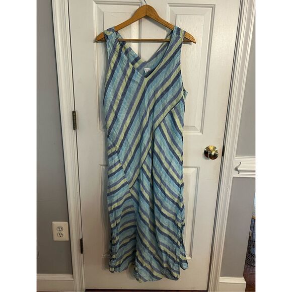 J. Jill Dresses & Skirts - J. Jill Love Linen Blue & Green Mixed Stripe Sleeveless Maxi Dress sz XL EUC
